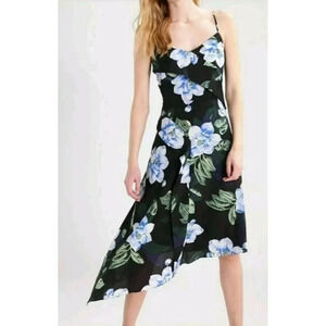 Banana Republic size 14 Women's Asymmetrical Strappy Blue Black Floral Dress